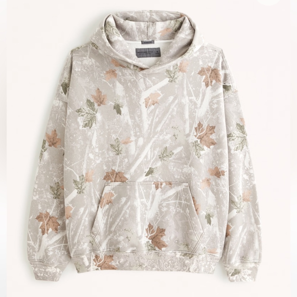 Abercrombie & Fitch Essentials Popover Hoodie in Off-White Camo